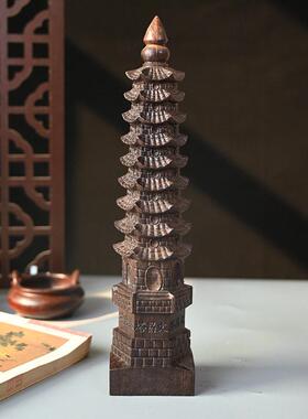 香木文昌塔木雕摆件九层文昌塔公室客厅家居摆件送礼工艺品