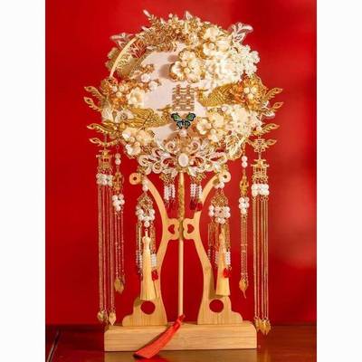 中式新娘结婚团扇出嫁秀禾服diy材料包重工双面成品手工高级喜扇