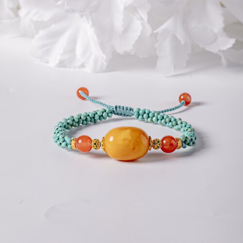美伢【晴芜】绿松蜜蜡时尚手链QT25SL06029