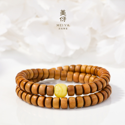 【罗娜专属】美伢【玉簟秋】直切檀香蜜蜡双圈手串LST24SL0008J