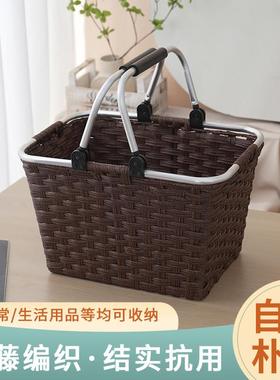 铝金手提篮子购物篮野合餐子仿藤篮编织篮子物超市购篮野UHK餐篮