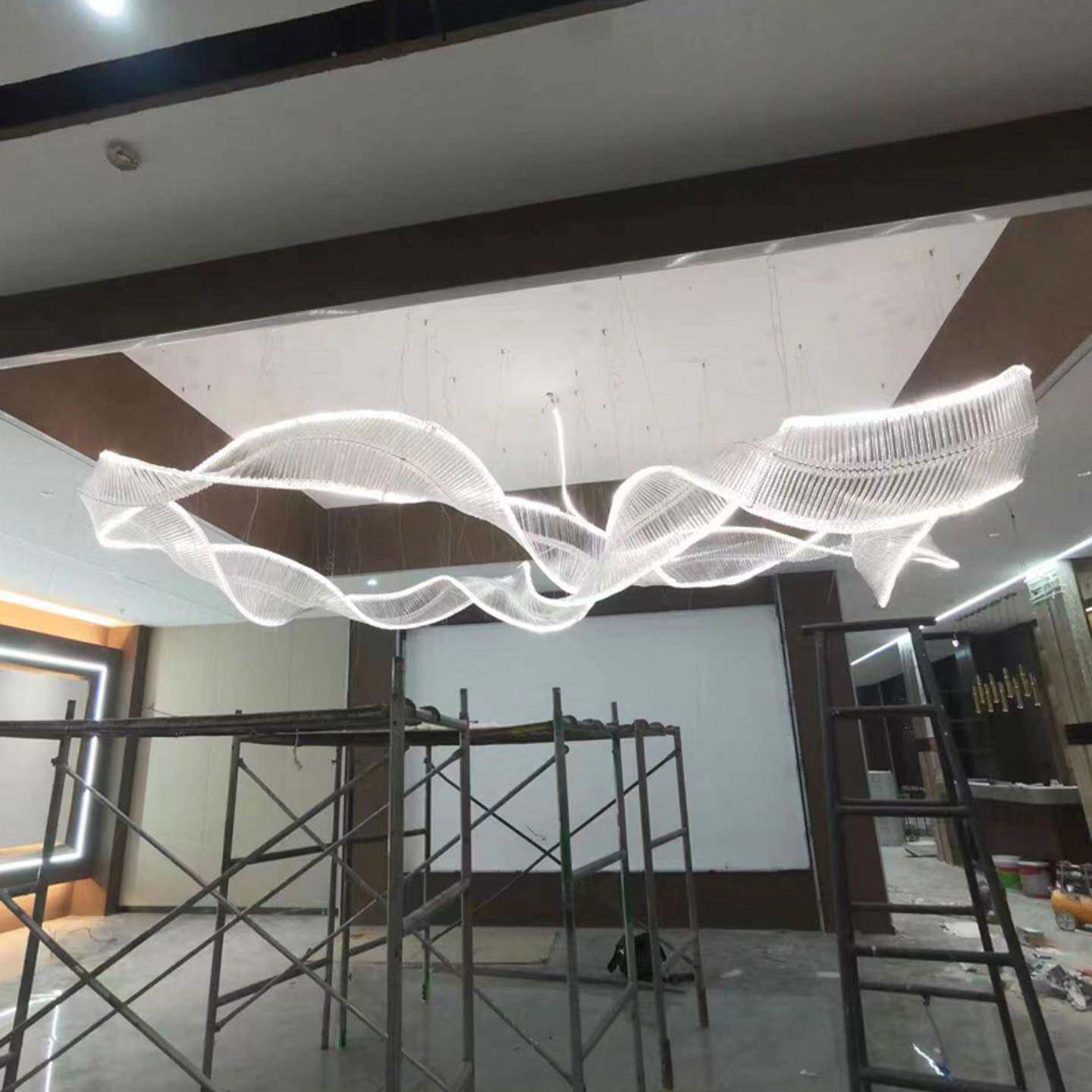 艺术宴飘带吊灯定制灯具酒店大堂饰会厅花吊顶SXH天大型装灯来图