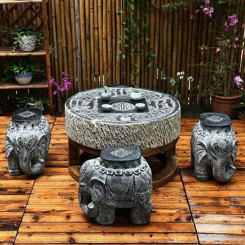 新凳中式台院子户外茶造桌人石桌石一EES套桌椅室外茶庭院仿古茶