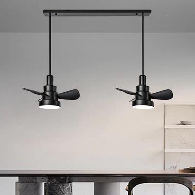 中古风餐厅吊复古胡KYX木色风扇灯可移动轨道岛桃餐桌吧灯台吊台