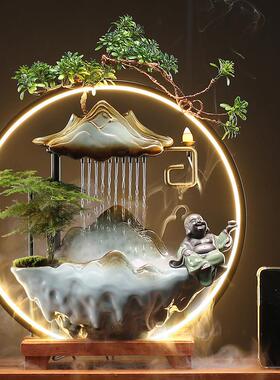 禅意流流水喷雨莲一路泉招财财摆件圈倒香办公室装饰灯玄生关客厅