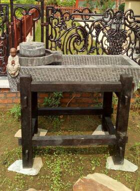 老石鱼缸盆花盆石马槽手盆养鱼洗池石雕木架子青石WJS石磨槽流水