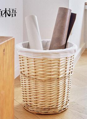 梵新款藤编家用垃圾桶卧室客厅公鱼室大带容量废纸篓简办约创QPW