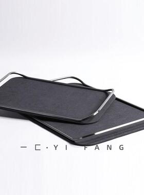 奢 现楼代轻皮质托色盘黑浅BL0464灰色样板间售处金属双耳方形摆