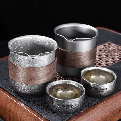 钛道工匠纯钛公杯家用无柄Ta9027F功夫具配件纯茶钛海分茶器茶漏