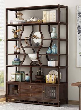 新中式博古架实收木叶茶置物架现JMY-BGJ-代柜简约茶室茶展示架茶