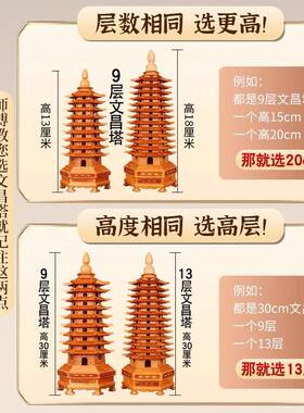 ZHK20桃木文昌塔摆件木质学用的十三生客层九1层木雕书房厅桌装饰