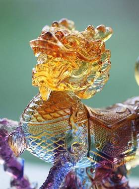 琉璃麒麟一招对水财摆件居家客厅办公摆放装宅饰风镇中式FJG工艺