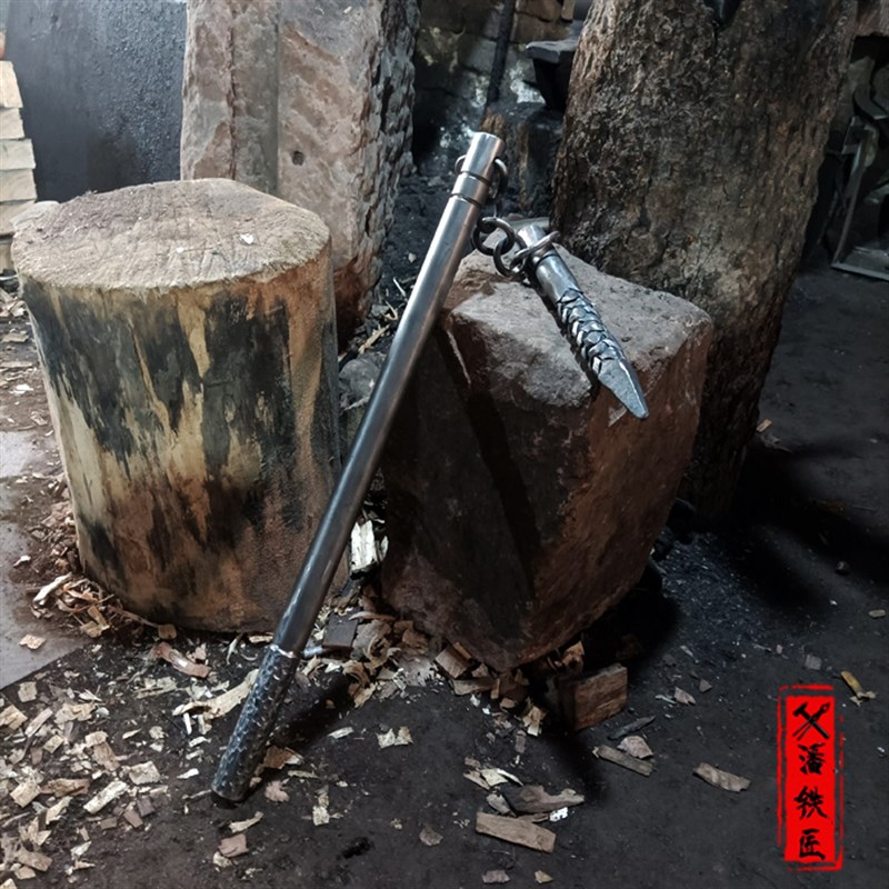 手工锻造武术古兵器铁连枷棍连挺连筵铁链夹棒盘龙哨子棍收藏把玩