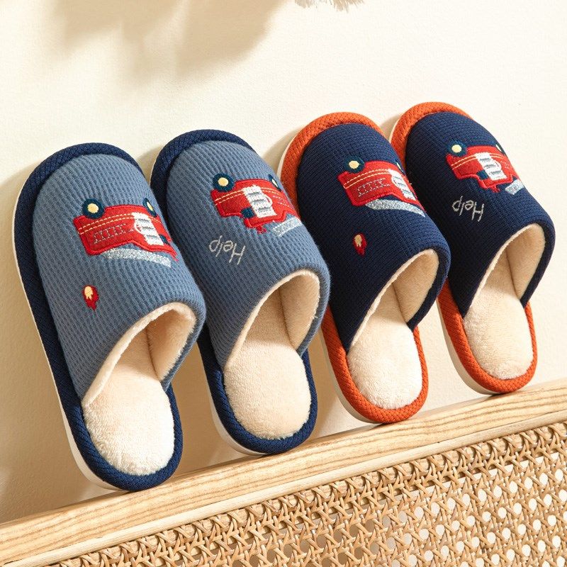 儿童棉拖鞋秋冬男童室内家用大童卡通小汽车男孩防滑宝宝托鞋冬天