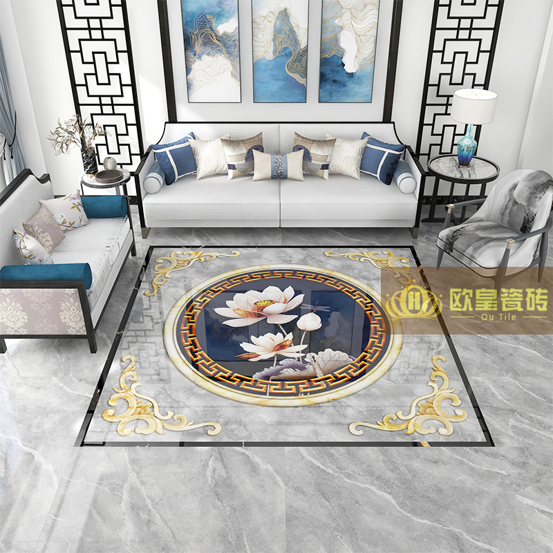 新中式客厅拼花瓷砖800x800别墅门厅地板砖入户玄关图案造型地砖
