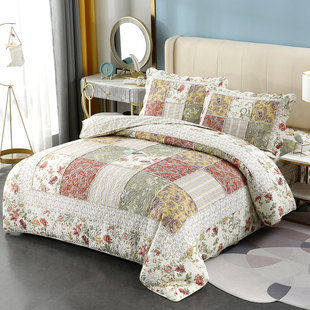 新美式 纯棉双人三件套绗缝被四件套床盖全棉被罩床单夏被 乡村风格