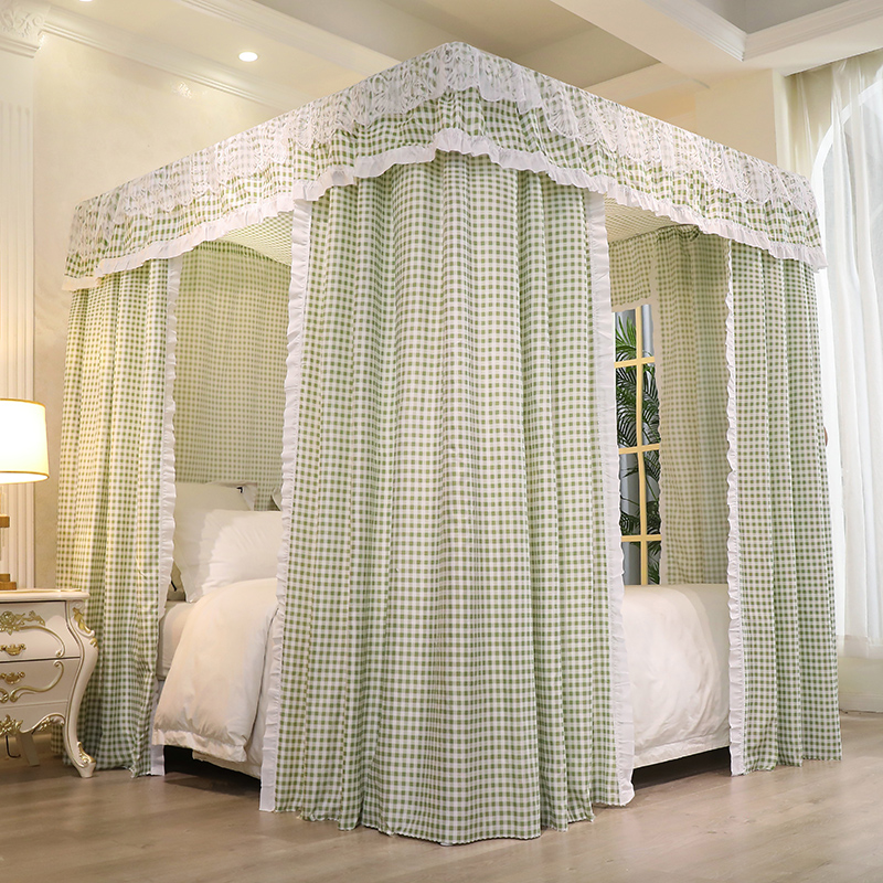 新款公主风遮光床帘蚊帐一体式家用卧室防尘顶加厚床幔落地小清新
