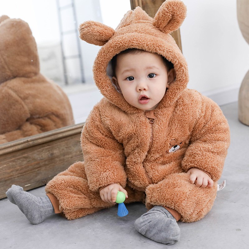 婴儿连体衣冬装拉链款哈衣卡通加厚保暖爬服宝宝秋季夹棉外出服