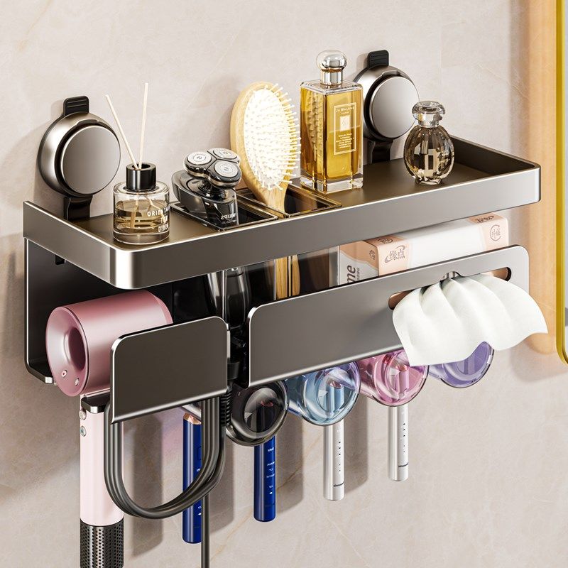 吸盘吹风机置物架免打孔卫生间电吹风挂架吹风筒S支架浴室收纳架