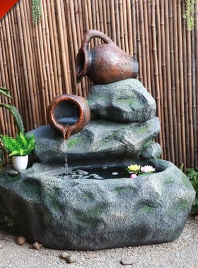 假山喷泉流水景观鱼池鱼缸水池阳台庭院花园室外露台装饰造景摆件