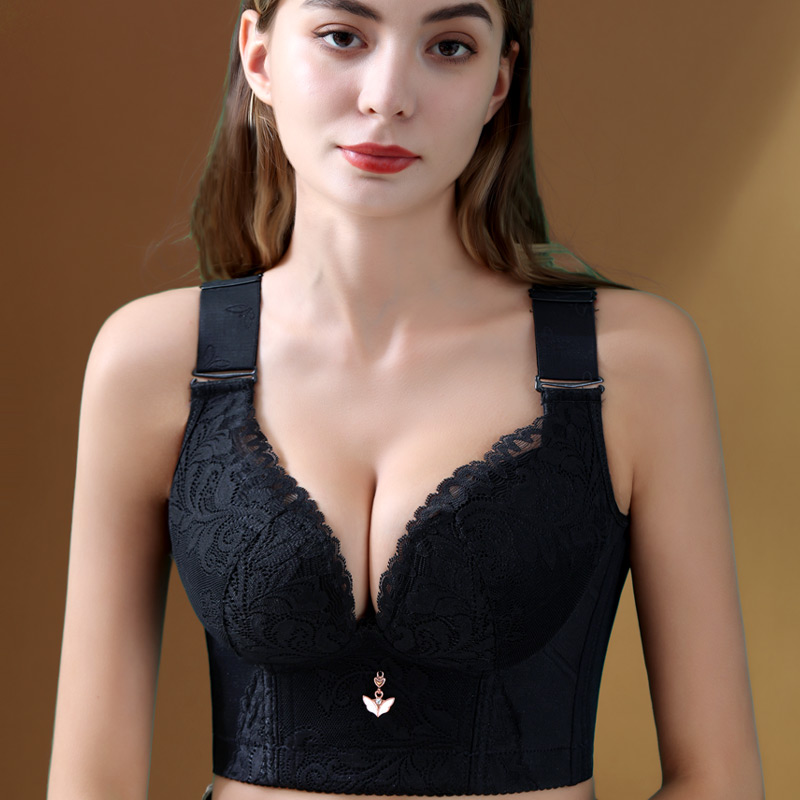 内衣女收副乳防下垂调整型胸罩蕾丝大胸显小薄款无钢圈聚拢文胸夏
