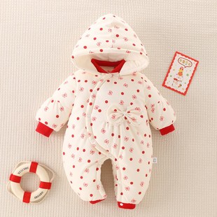 婴儿连体衣秋冬季加厚新生儿外出服套装初生男女宝宝哈衣棉衣冬装