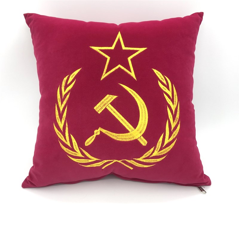 苏联图案方形绒布抱枕  手工刺绣 沙发靠垫办公室护腰午睡枕 免邮