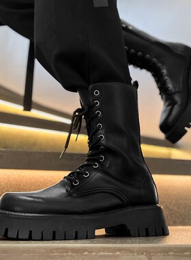马丁靴男款英伦风高帮厚底工装皮靴子男士高筒机车潮男靴96110-M