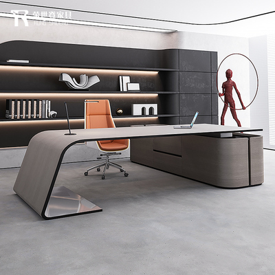 实木皮老板桌总裁桌简约现代大气老总烤漆大班P台办公室老板办公