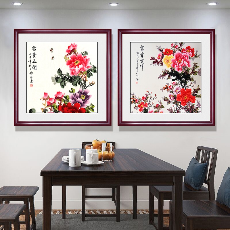 新中式客厅玄关装饰画牡丹花挂画花开富画贵卧室餐厅饭厅墙面国画图片