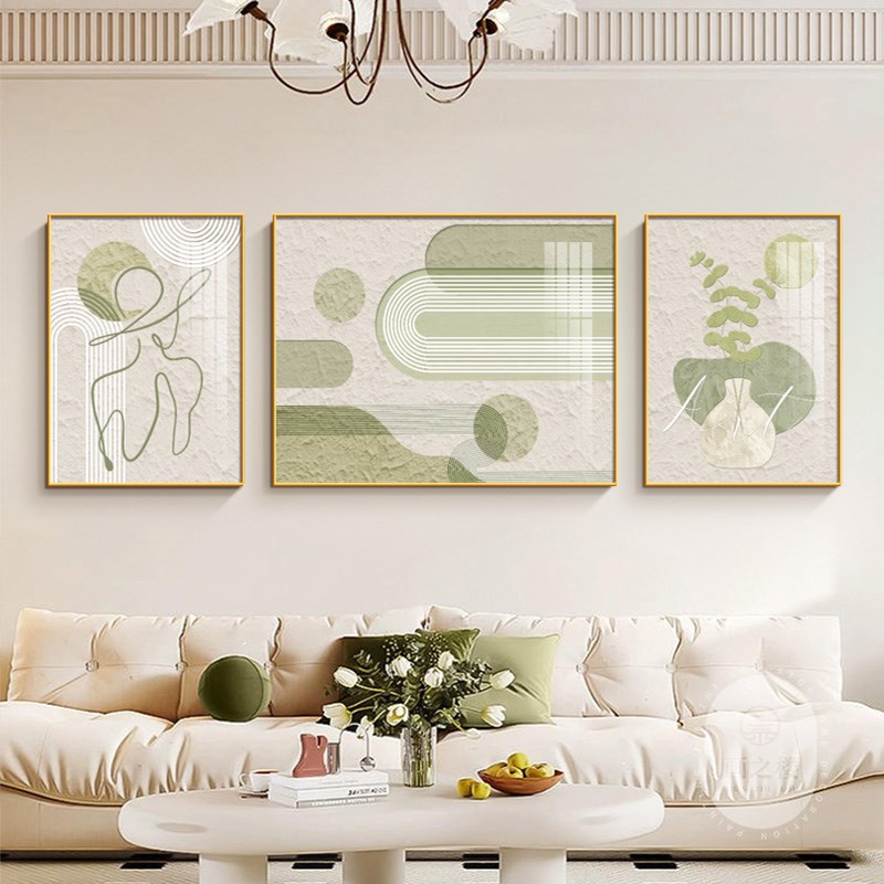 客厅装饰画抽象人物线条沙发背景墙挂画现代小新绿植三联画
