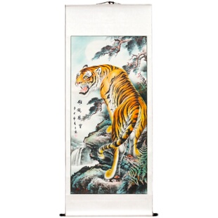 老虎猛虎上山图国画玄关过道装饰画走廊挂画背景墙壁画上下虎