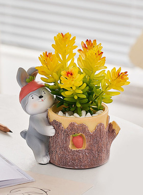 爱治癒系动物小盆办公室装饰品仿真多肉