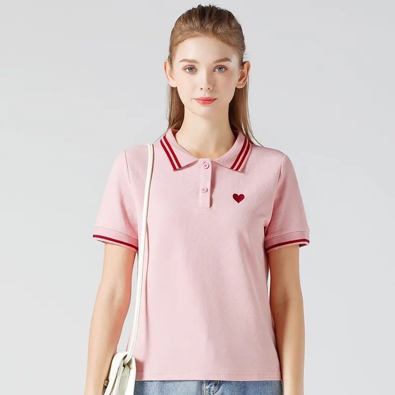 幼儿园教师园服老师夏季工作服培A训机构幼师粉色珠地polo衫女t恤