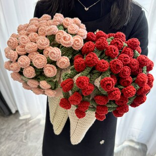 纯手工编织玫瑰花束毯子成品铃兰花玫瑰花毯送老师女W朋友diy礼物