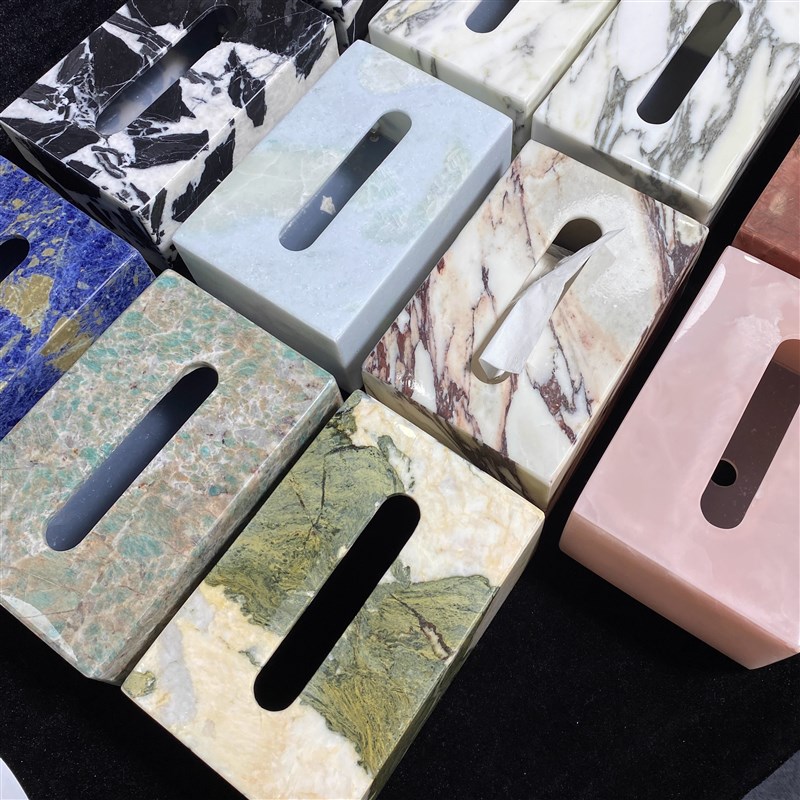 天然大理石纸巾盒 现代简约抽纸盒 奢石纸巾盒客厅茶几方形纸抽盒
