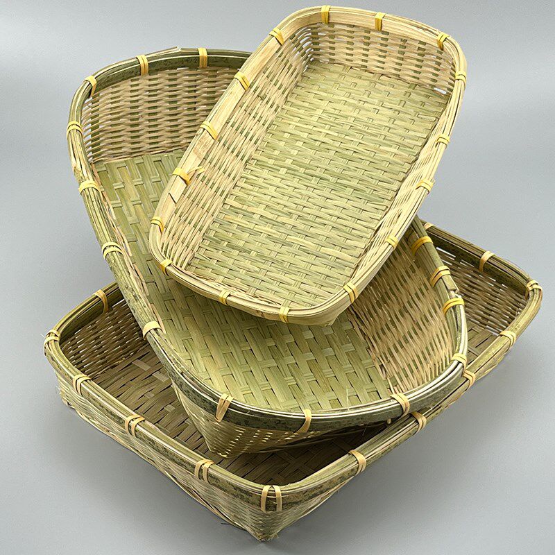 长方形竹编筐水果蔬菜竹制收纳篮饭厅明档展示P装饰品海鲜牛头盆