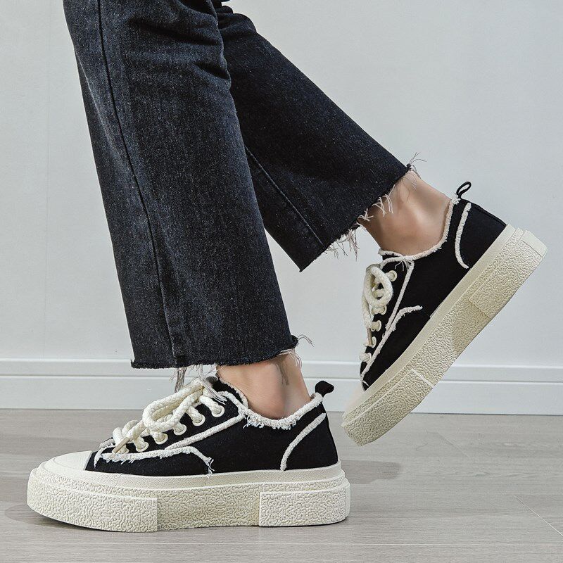 帆布鞋男款夏季透气男生板鞋2024新款厚底百搭情侣日系乞丐休闲鞋