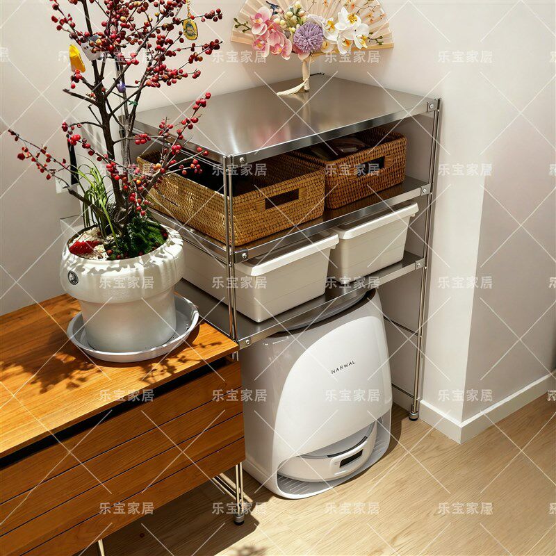 不锈钢扫地机器人置物架带轮客y厅拖地机收纳架多功能落地猫砂盆
