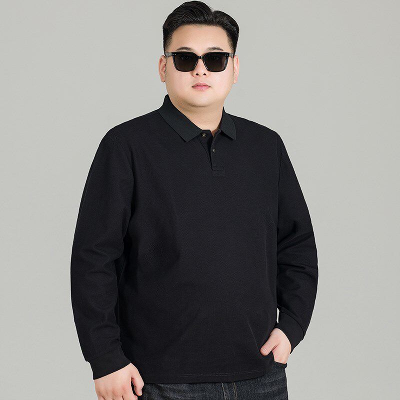 大码纯棉polo衫男士长袖春秋款胖子丝光棉纯色打底T恤衫加肥加大