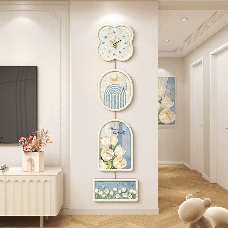 免打孔奶油风客厅电视q背景墙装饰画走廊过道挂画钟表挂钟玄关壁
