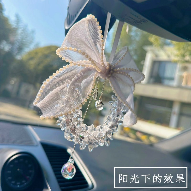 新款ins风汽车挂件网红车载后视镜水晶吊坠淡冷风灰调车内装饰品