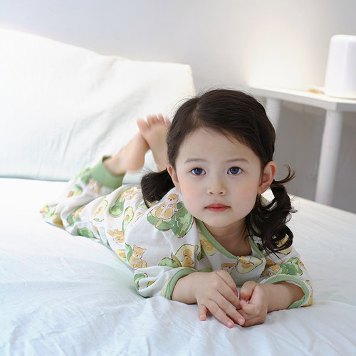 M 七分袖婴儿睡袋双层u竹棉纱布宝宝分腿睡袋夏季空调房防踢被