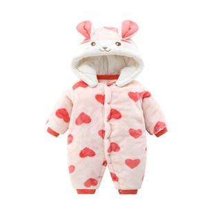 婴儿冬装加厚保暖美舒绒夹棉连体衣女宝宝可爱超萌洋气外出抱棉衣