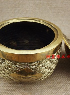 纯铜五谷丰登年年有余铜坛聚宝盆储物罐家居饰品粮仓工艺品摆件
