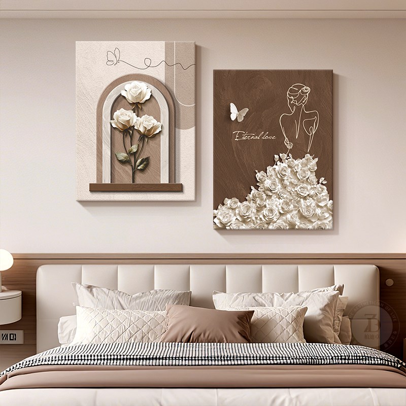 简约高级感主卧室床头装饰画抽象线条人物挂画浮雕立体感客厅壁画图片