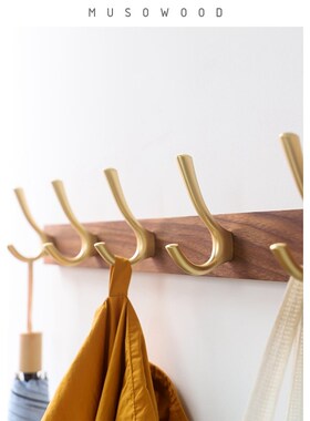 实木挂衣钩 g黑胡桃木进门玄关免打孔挂钩衣帽架入户壁挂勾挂衣架