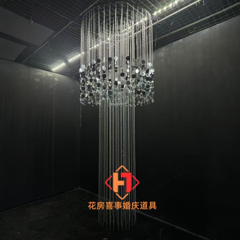 新款亚克力水晶珠帘银色亮片挂件婚庆酒店宴会厅圆形铁艺吊顶珠链