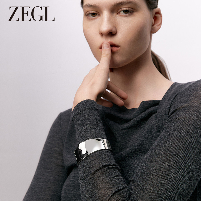 ZEGL简约银色开口手镯女小众设计2024年新款爆款冷淡风手环手饰品