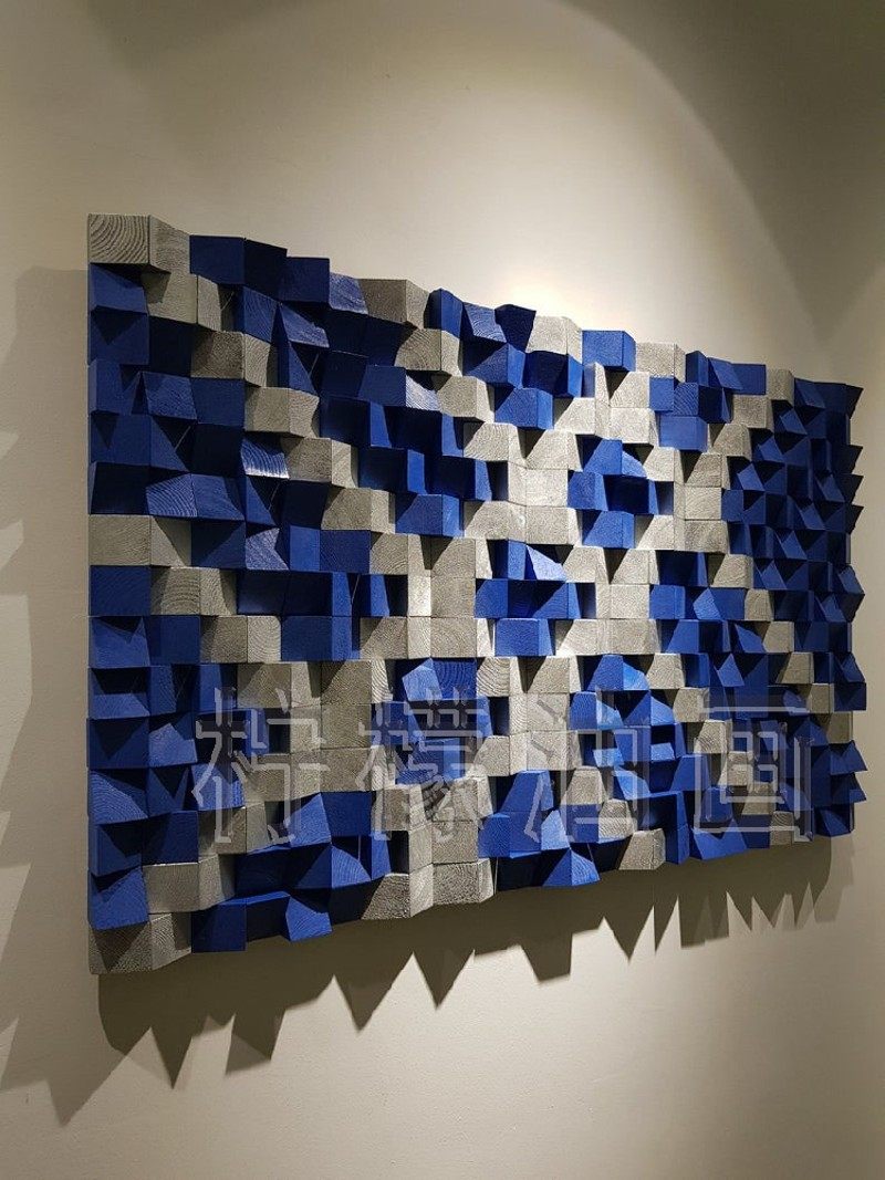 现代简约手e工木块立体拼贴实物画木头装饰画抽象客厅酒店工艺画